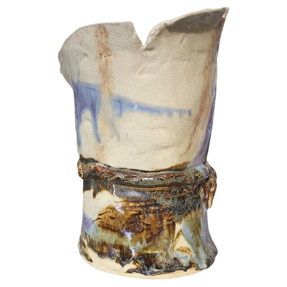 VTG 1983 Studio Art Pottery Dripped Glazed Ceramic Abstract Vase - Picture 2 of 8